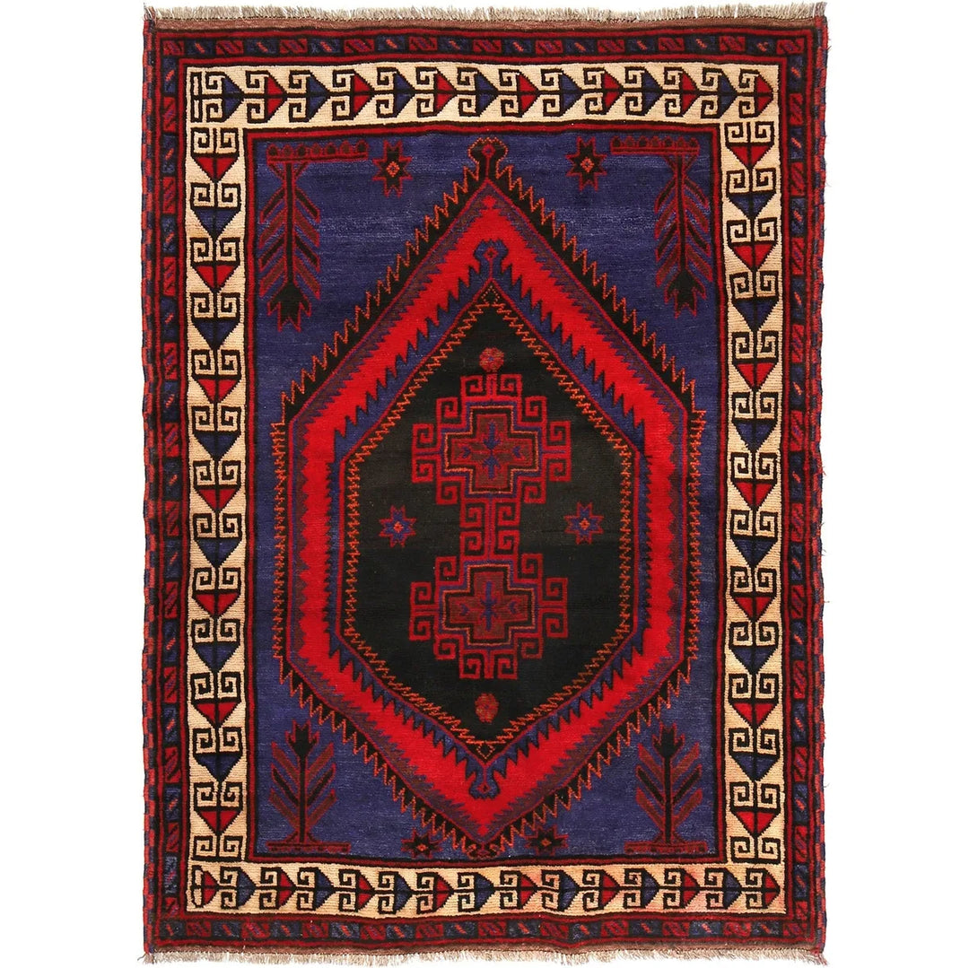 Blue Afghan Baluchi Rug 4' 7" x 6' 2" Hand-Knotted | No. AL35476