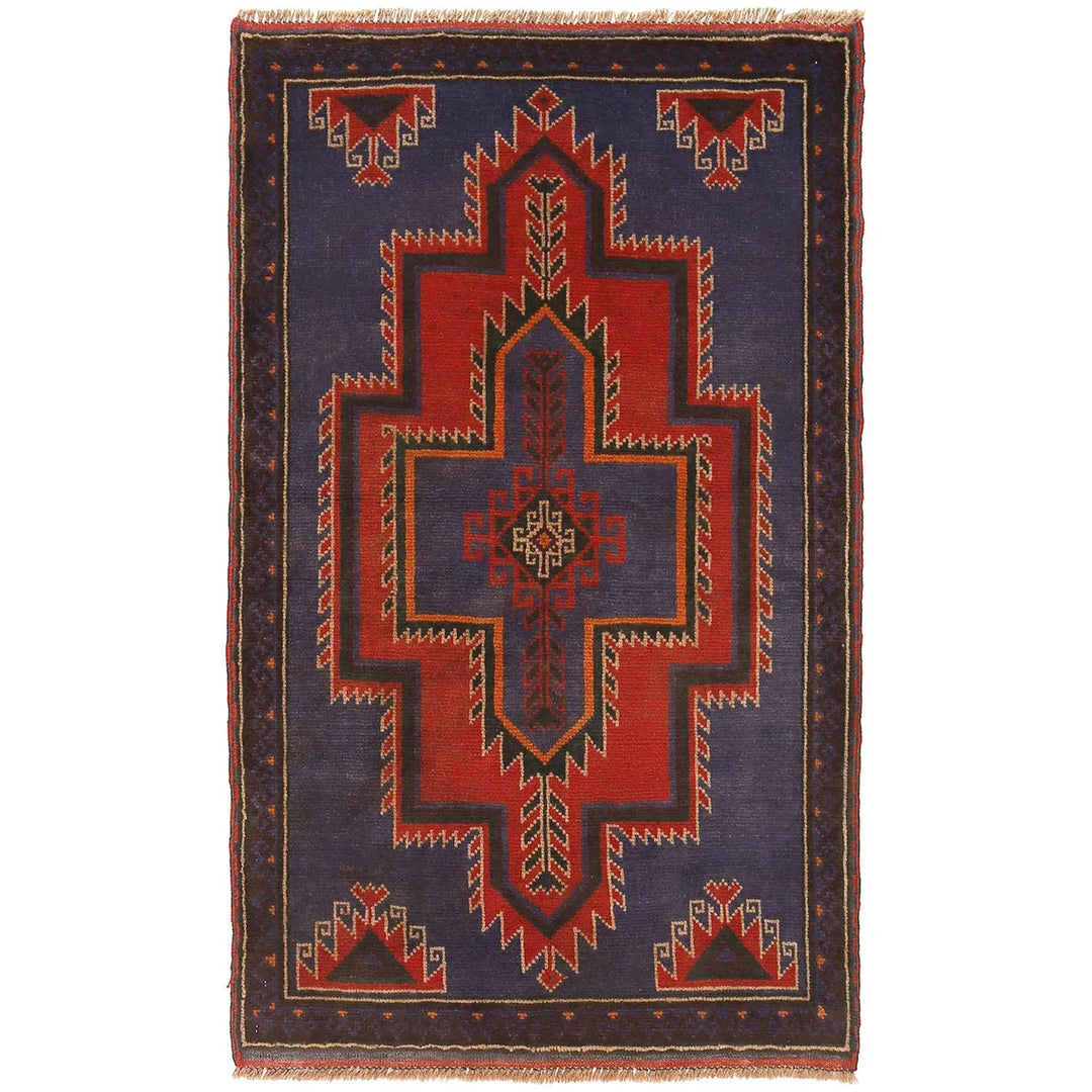 Dark Blue Afghan Baluchi Rug 2' 11" x 4' 9" Hand-Knotted | No. AL35477