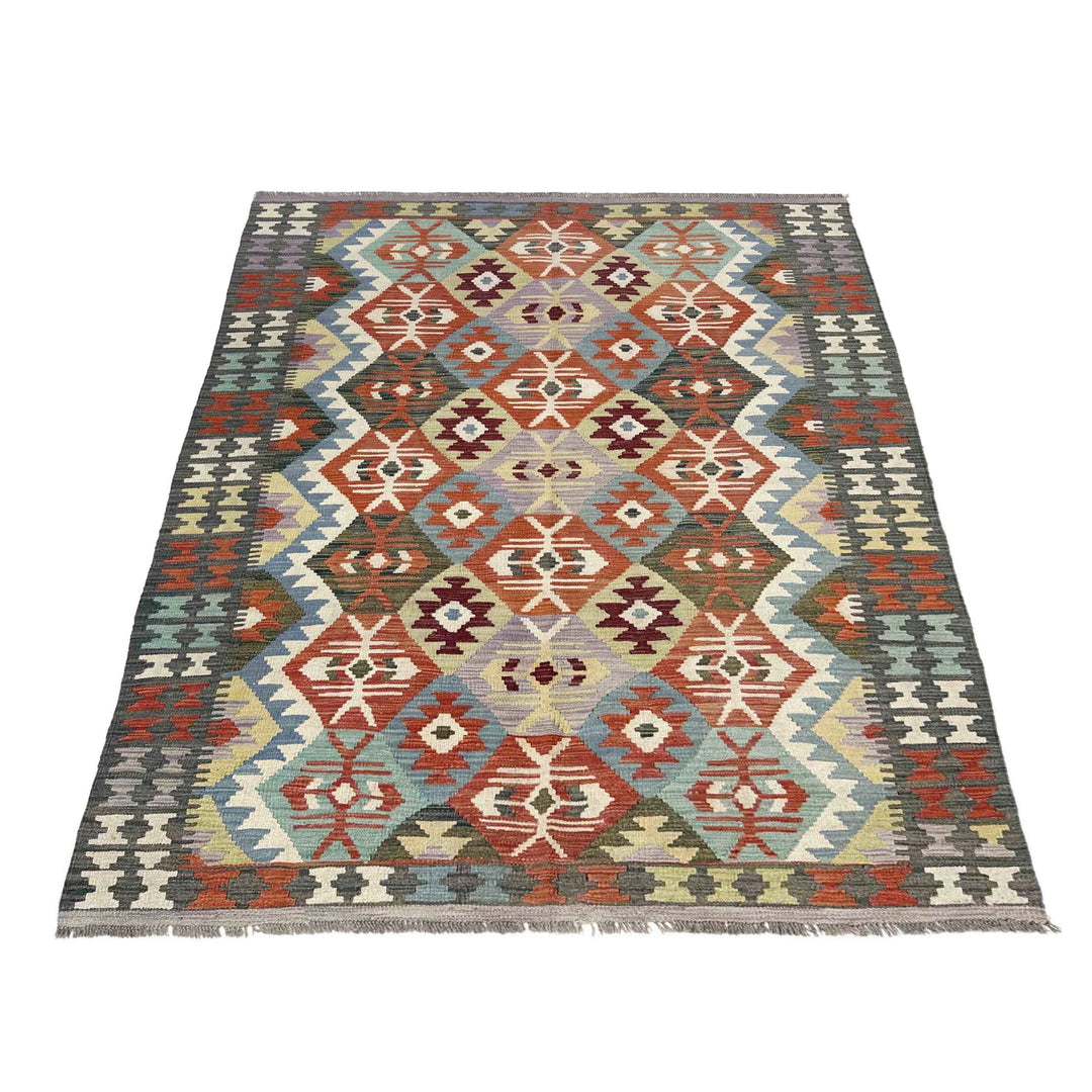 Afghan Vegetable Kilim Rug 4'11" x 6'6" Flat-Weave | No. AL354875