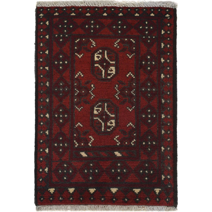 Red Afghan Oriental Doormat 1' 6" x 2' 2" Hand-Knotted | No. AL35525
