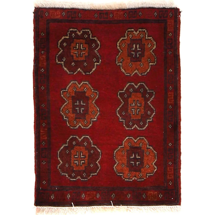 Red Afghan Geometric Rug 1' 5" x 2' 0" Hand-Knotted | No. AL35600