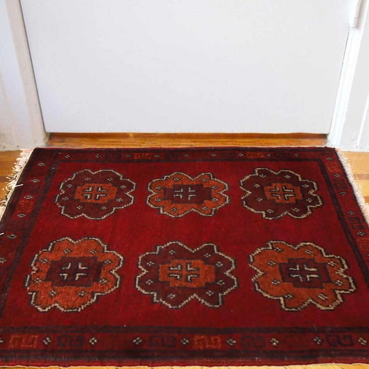 Red Afghan Geometric Rug 1' 5" x 2' 0" Hand-Knotted | No. AL35600