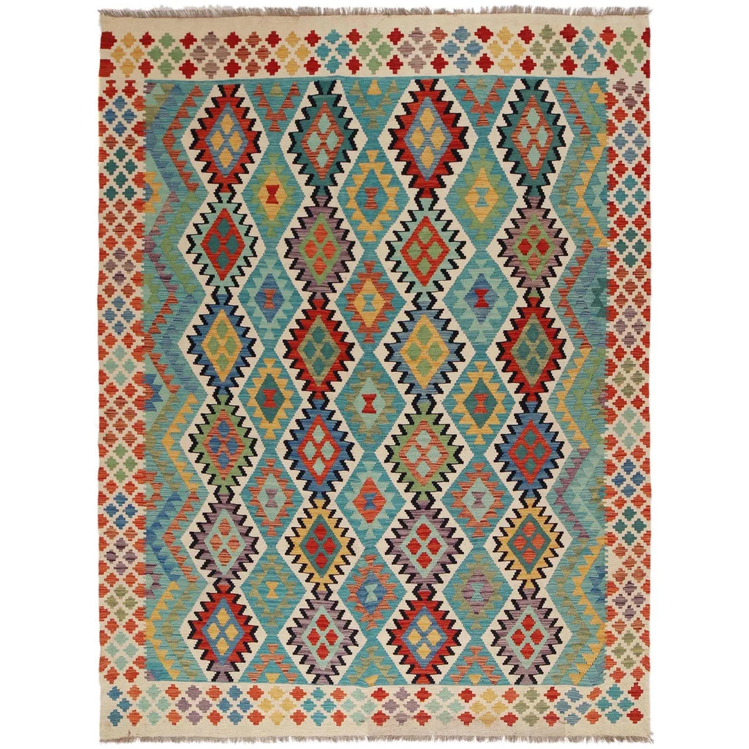 Afghan Kilim Rug 6' 9" x 9' 7" Flat-Weave | No. AL35616