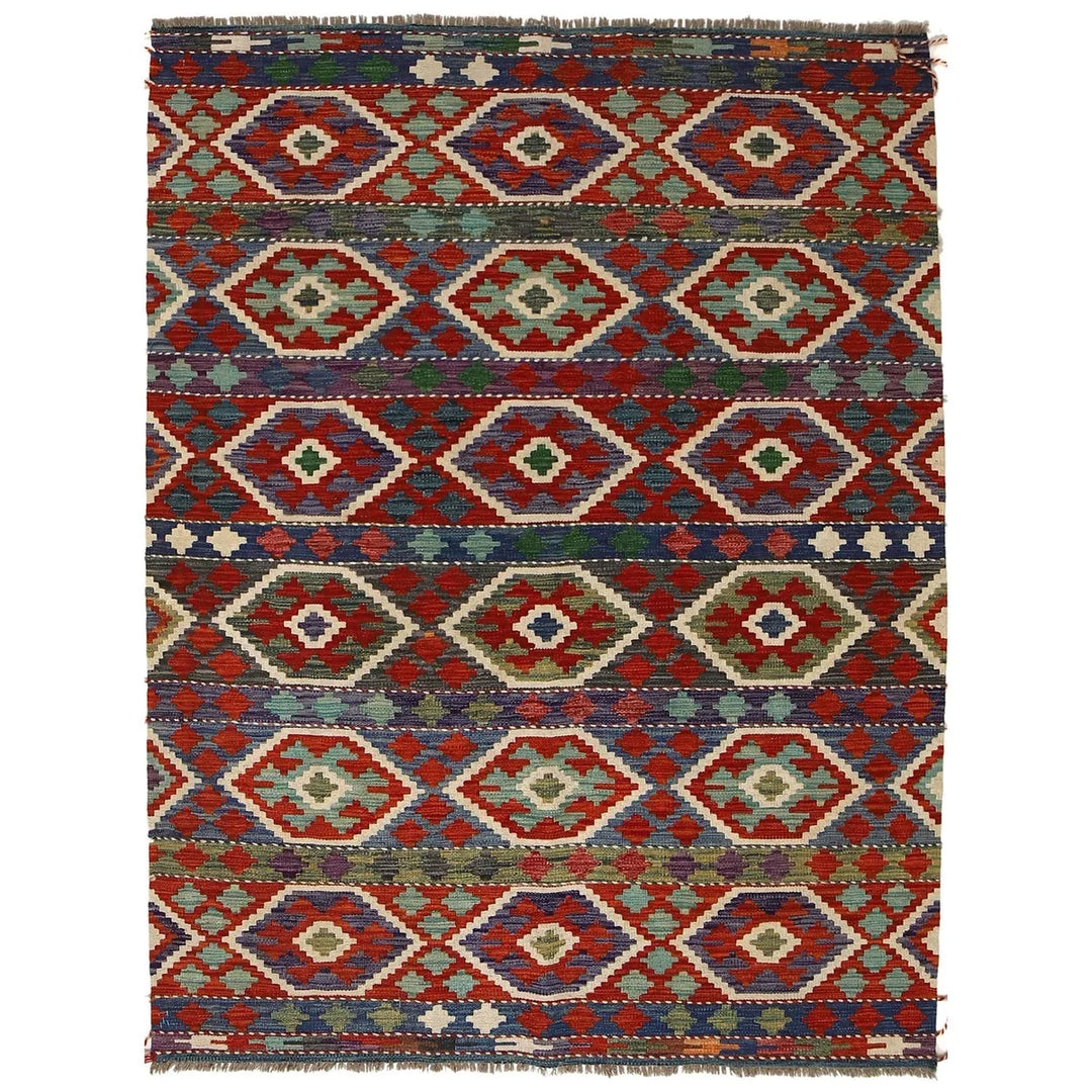 Afghan Vegetable Kilim Rug 5'1" x 6'9" Flat-Weave | No. AL35617