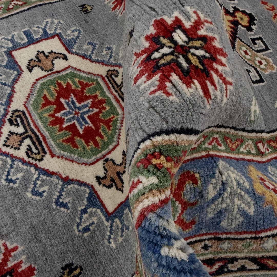 Gray Afghan Kazak Rug 2' 9" x 7' 9" Hand-Knotted | No. AL35625