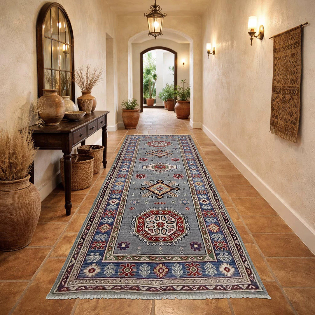 Gray Afghan Kazak Rug 2' 9" x 7' 9" Hand-Knotted | No. AL35625