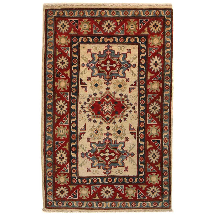 Beige Afghan Kazak Rug 2' 7" x 4' 0" Hand-Knotted | No. AL35682