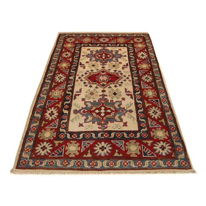 Beige Afghan Kazak Rug 2' 7" x 4' 0" Hand-Knotted | No. AL35682