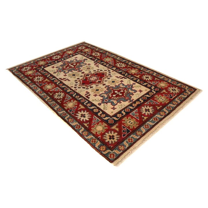 Beige Afghan Kazak Rug 2' 7" x 4' 0" Hand-Knotted | No. AL35682