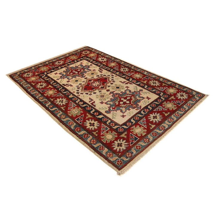 Beige Afghan Kazak Rug 2' 7" x 4' 0" Hand-Knotted | No. AL35682