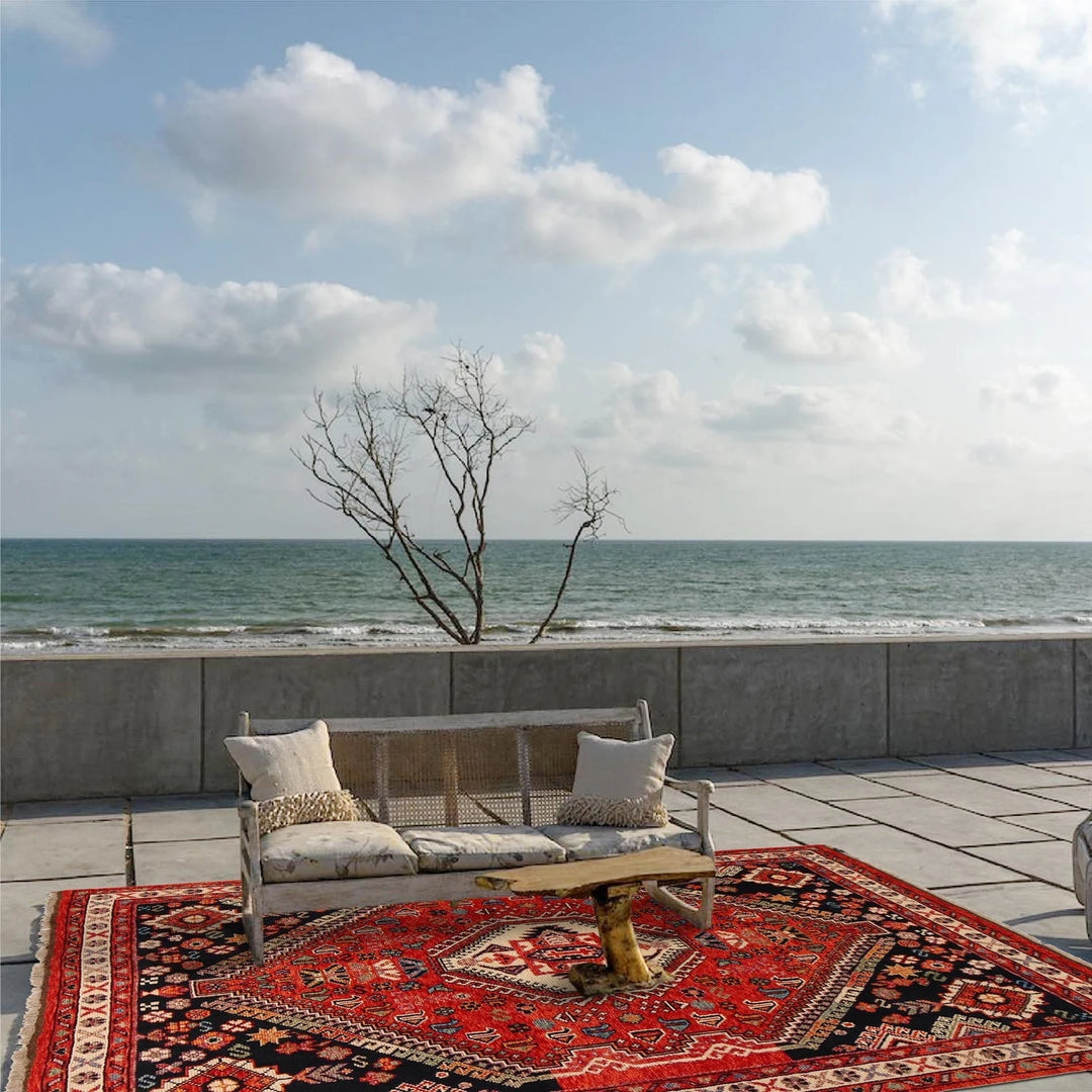 Red Afghan Shirazi Rug 5' 9" x 7' 8" Hand-Knotted | No. AL35747