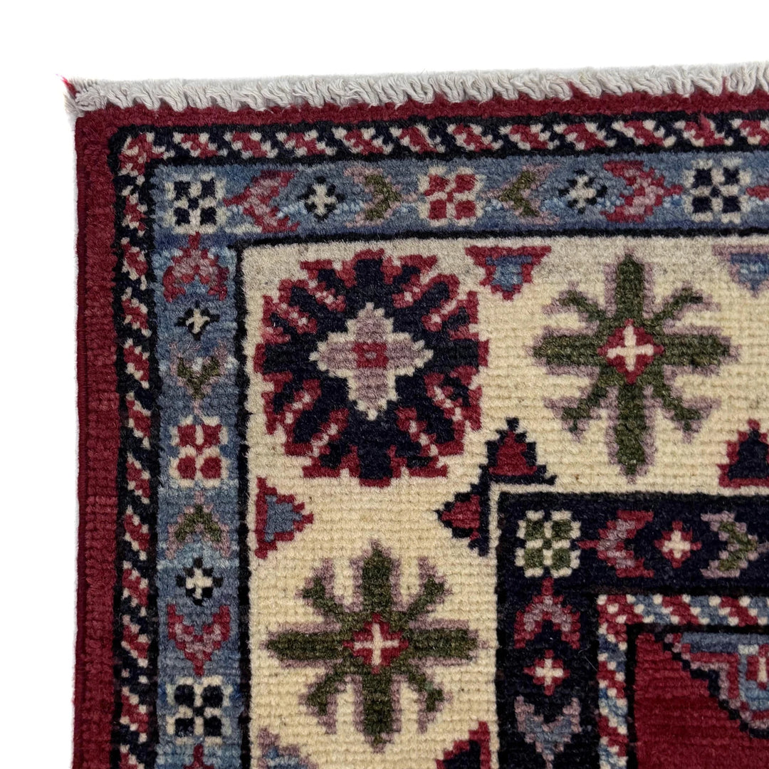 Red Afghan Kazak Rug 2' 7" x 4' 1" Hand-Knotted | No. AL35752