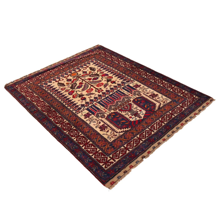 Beige Afghan Prayer Rug 3' 3" x 4' 4" Hand-Knotted | No. AL35762