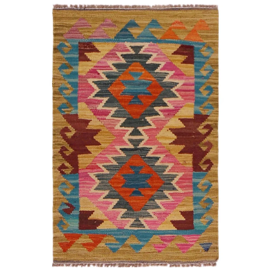Afghan Vegetable Kilim Rug 1' 11" x 3' 0" Flat-Weave | No. AL35763