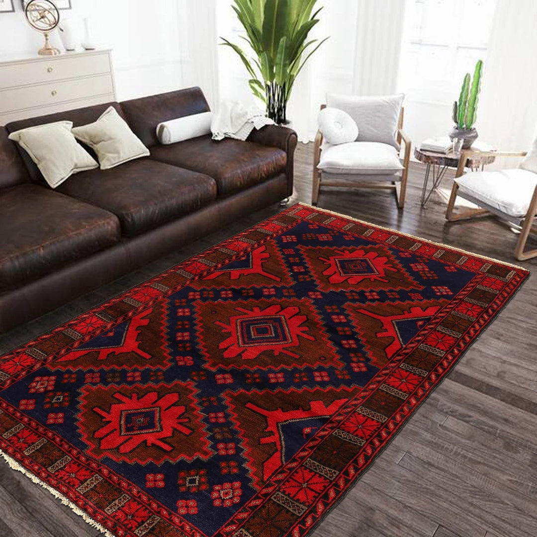 Afghan Baluchi Rug 4' 6" x 6' 7" Hand-Knotted | No. AL35768