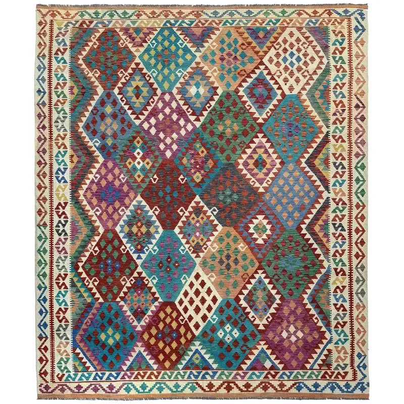 Afghan Vegetable Kilim Rug 8' 2" x 10' 1" Flat-Weave | No. AL35776