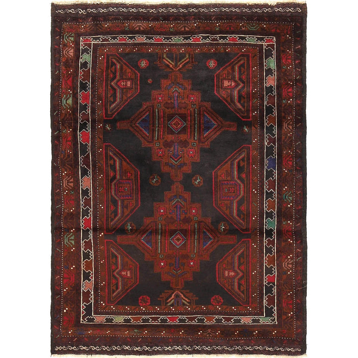 Afghan Baluchi Rug 4' 2" x 5' 10" Hand-Knotted | No. AL35791