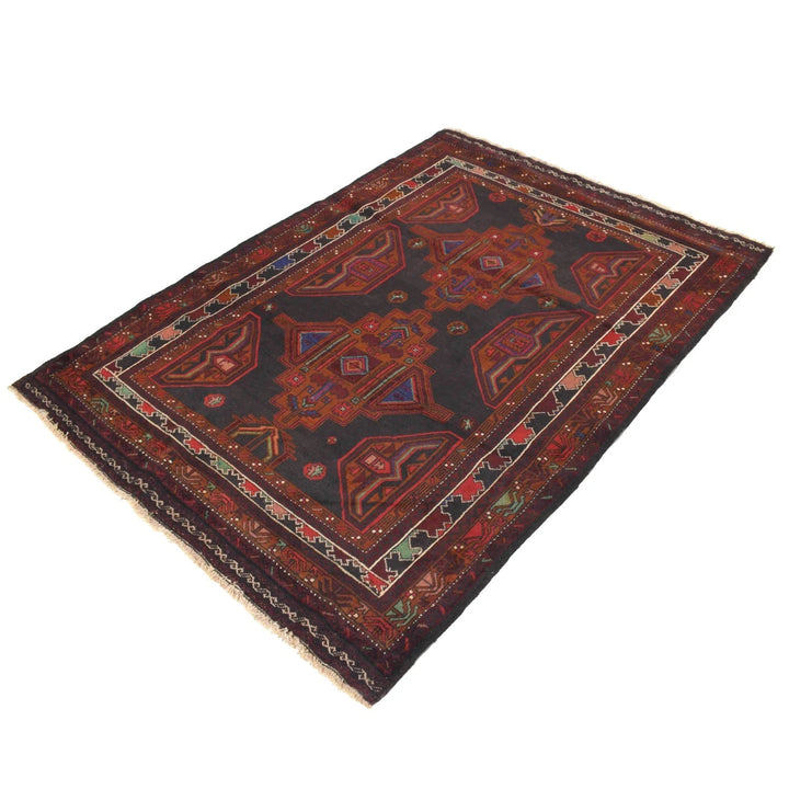 Afghan Baluchi Rug 4' 2" x 5' 10" Hand-Knotted | No. AL35791