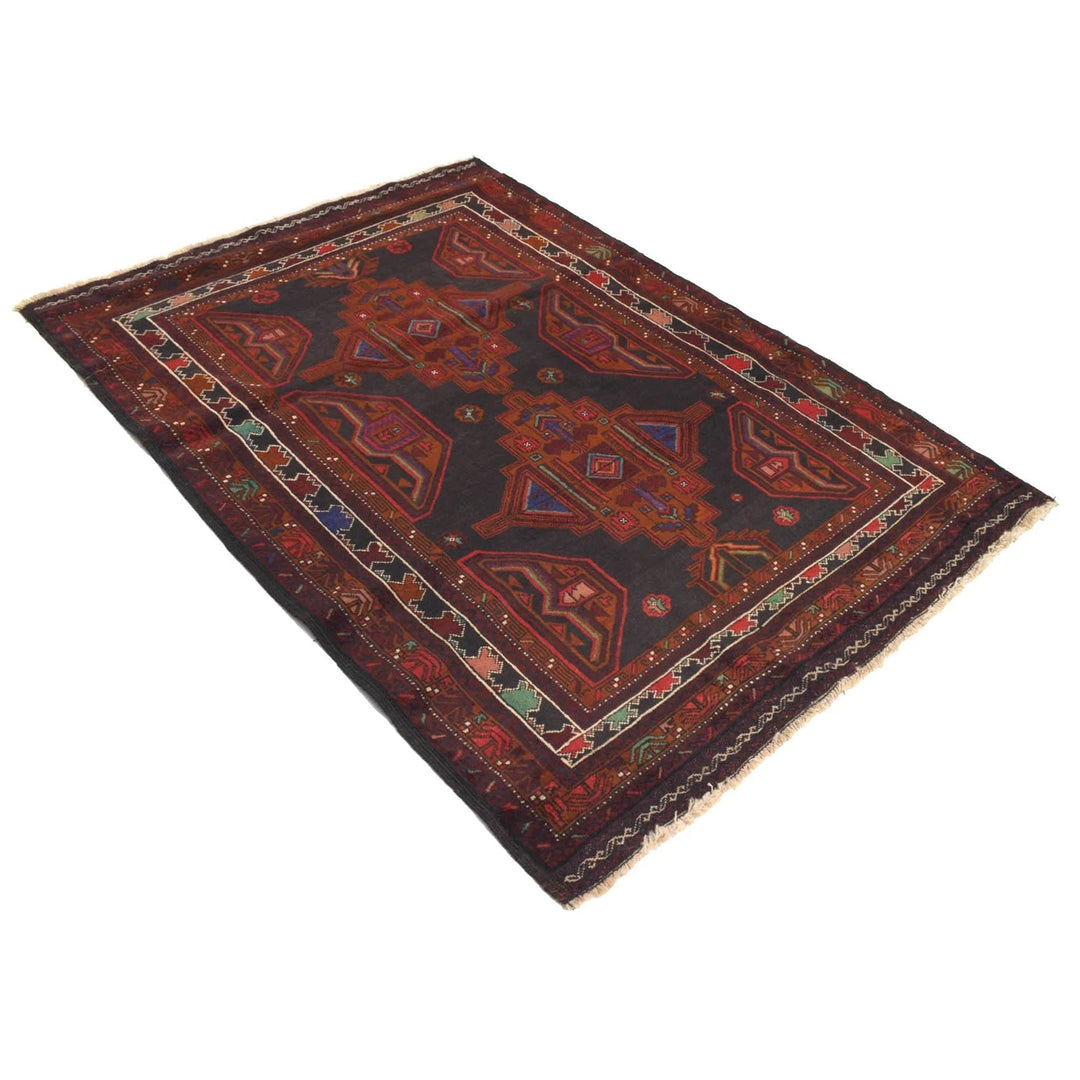 Afghan Baluchi Rug 4' 2" x 5' 10" Hand-Knotted | No. AL35791