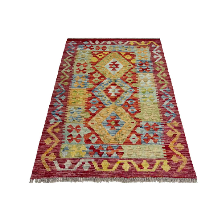 Afghan Vegetable Kilim Rug 2' 7" x 4' 2" Flat-Weave | No. AL357940