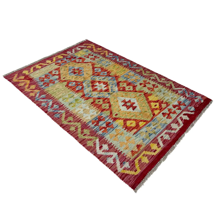 Afghan Vegetable Kilim Rug 2' 7" x 4' 2" Flat-Weave | No. AL357940