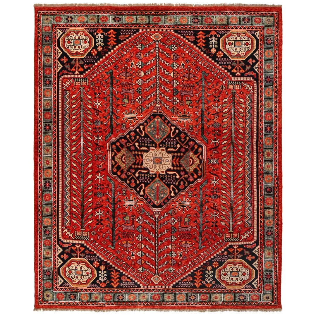Red Afghan Oriental Rug 8' 2" x 9' 9" Hand-Knotted | No. AL35825