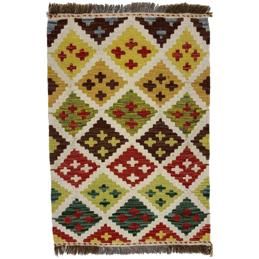 Afghan Vegetable Kilim Rug 2' 1" x 2' 10" Flat-Weave | No. AL358604