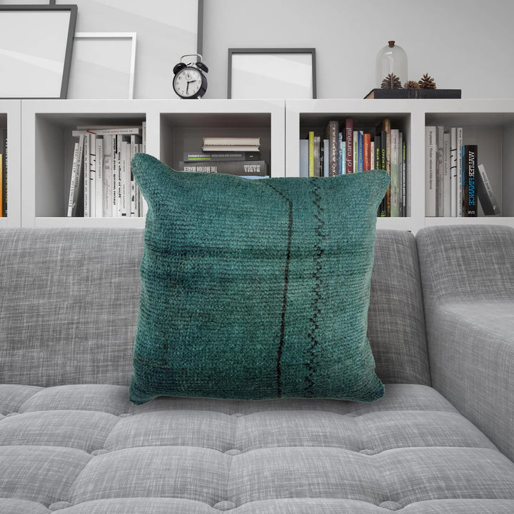Blue Afghan Oriental Pillow Cover 1' 4" x 1' 4" Hand-Knotted | No. AL359152