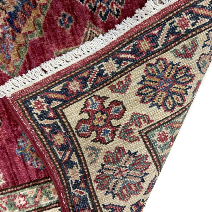 Red Afghan Kazak Rug 3' 5" x 4' 10" Hand-Knotted | No. AL35923