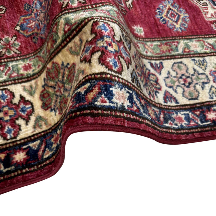Red Afghan Kazak Rug 3' 5" x 4' 10" Hand-Knotted | No. AL35923