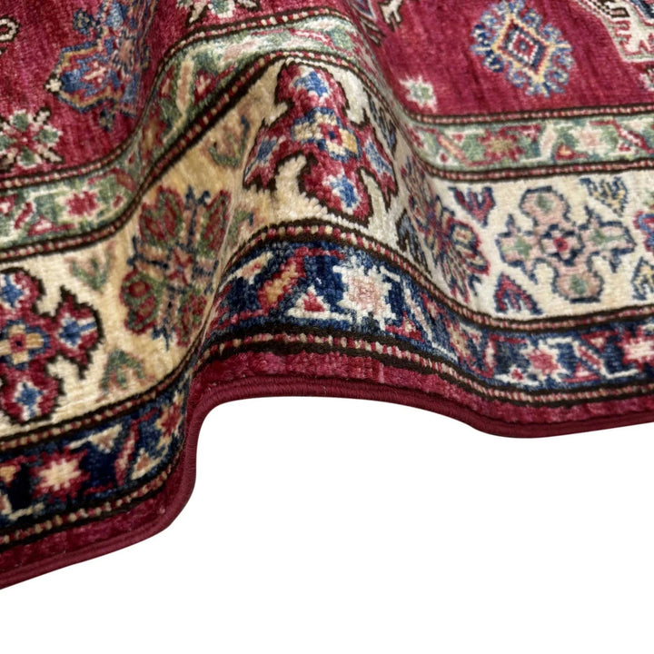 Red Afghan Kazak Rug 3'5" x 4'10" Hand-Knotted | No. AL35923
