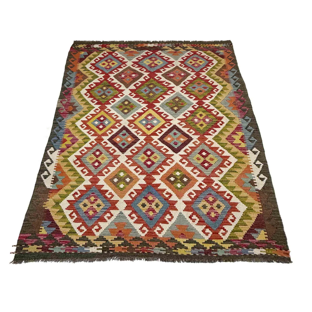 Afghan Vegetable Kilim Rug 4' 4" x 6' 11" Flat-Weave | No. AL359724