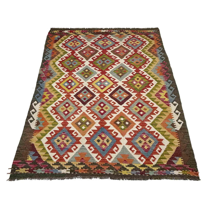 Afghan Vegetable Kilim Rug 4' 4" x 6' 11" Flat-Weave | No. AL359724