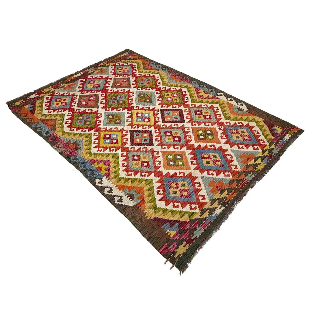 Afghan Vegetable Kilim Rug 4' 4" x 6' 11" Flat-Weave | No. AL359724