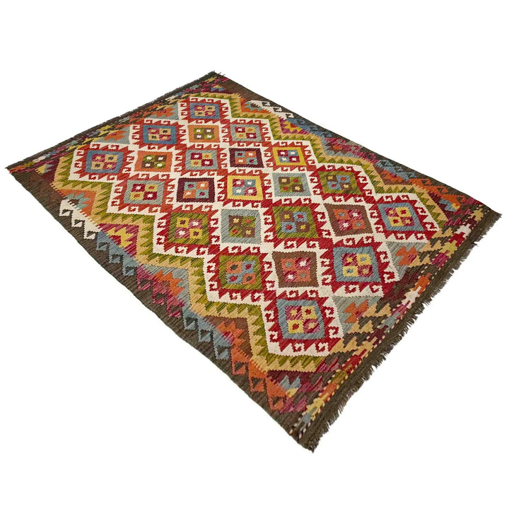 Afghan Vegetable Kilim Rug 4' 4" x 6' 11" Flat-Weave | No. AL359724