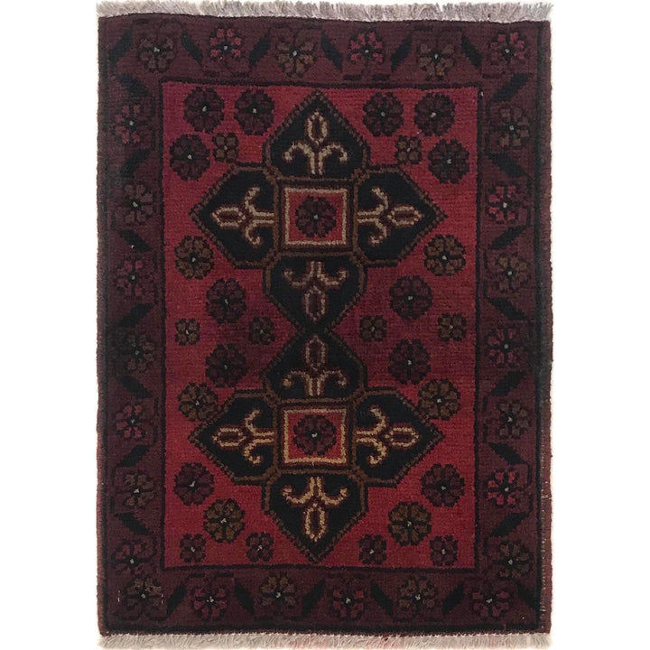 Red Afghan Oriental Doormat 1' 5" x 1' 11" Hand-Knotted | No. AL35980