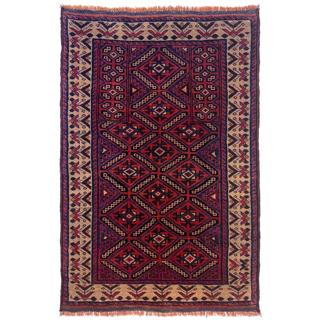 Afghan Baluchi Rug 3' 1" x 4' 7" Hand-Knotted | No. AL36005