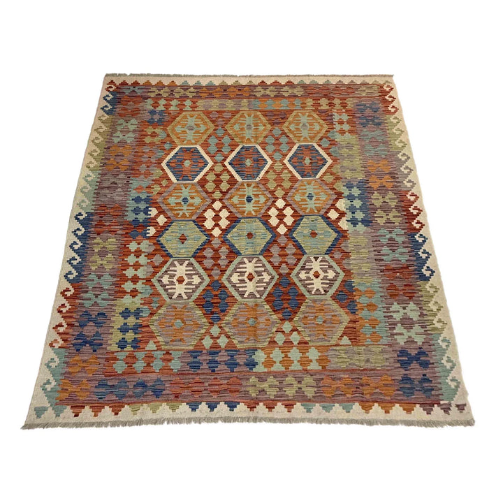 Afghan Vegetable Kilim Rug 5' 9" x 8' 2" Flat-Weave | No. AL360198