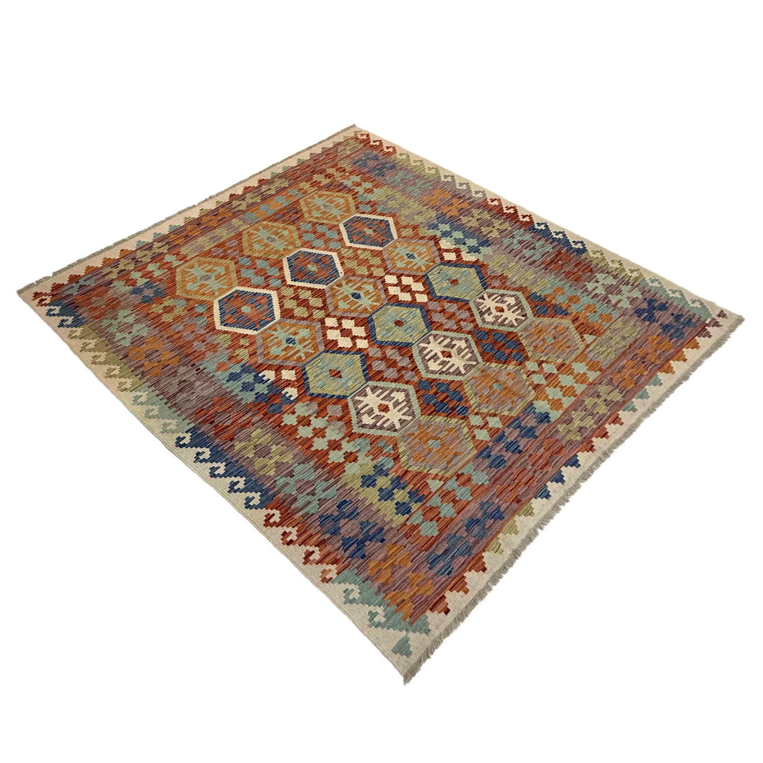 Afghan Vegetable Kilim Rug 5' 9" x 8' 2" Flat-Weave | No. AL360198