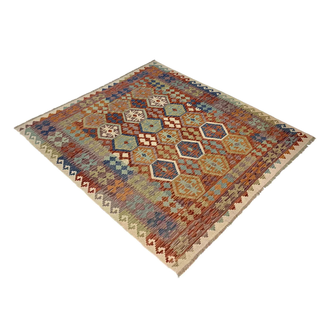 Afghan Vegetable Kilim Rug 5' 9" x 8' 2" Flat-Weave | No. AL360198