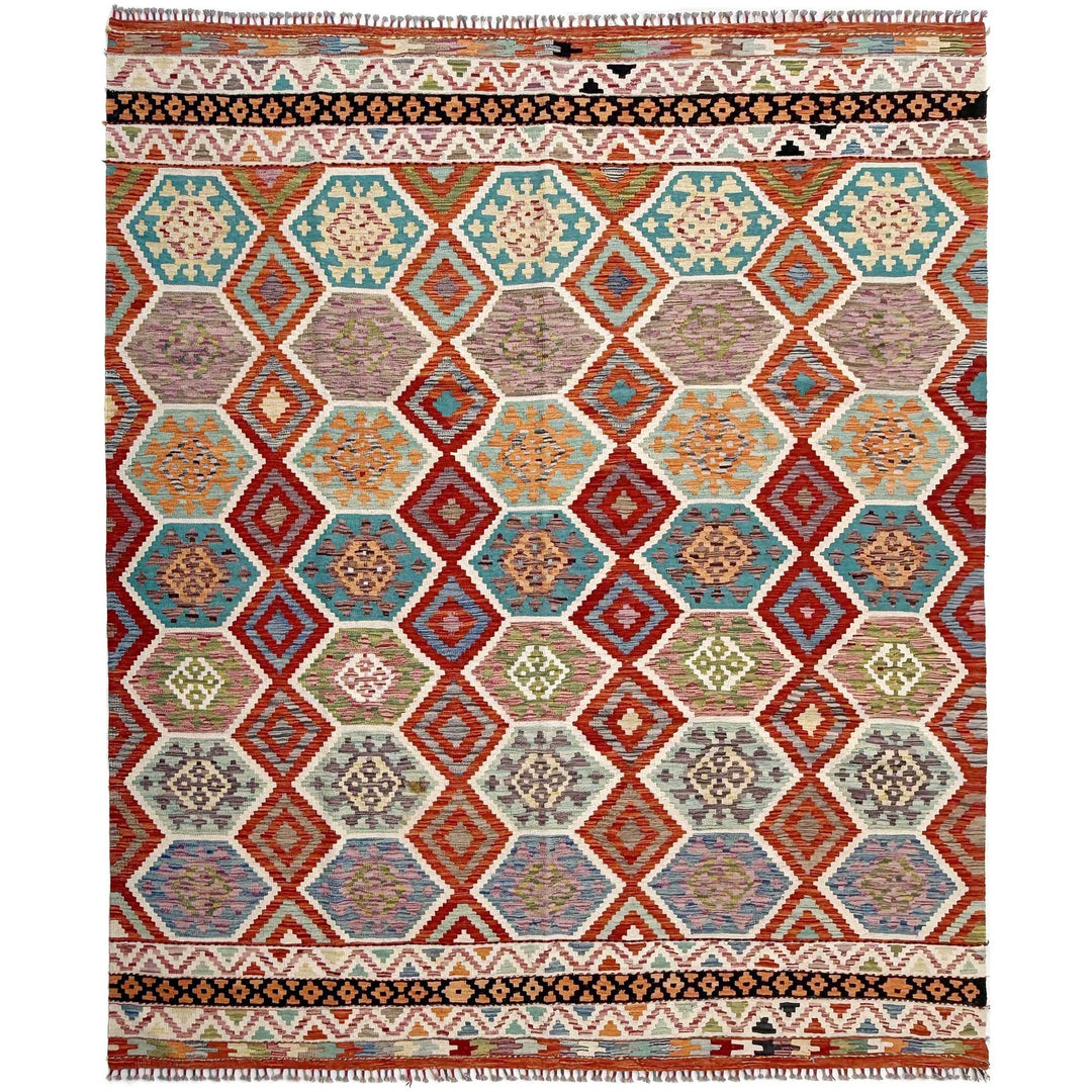 Afghan Vegetable Kilim Rug 8' 5" x 9' 9" Flat-Weave | No. AL36057