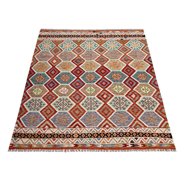 Afghan Vegetable Kilim Rug 8' 5" x 9' 9" Flat-Weave | No. AL36057