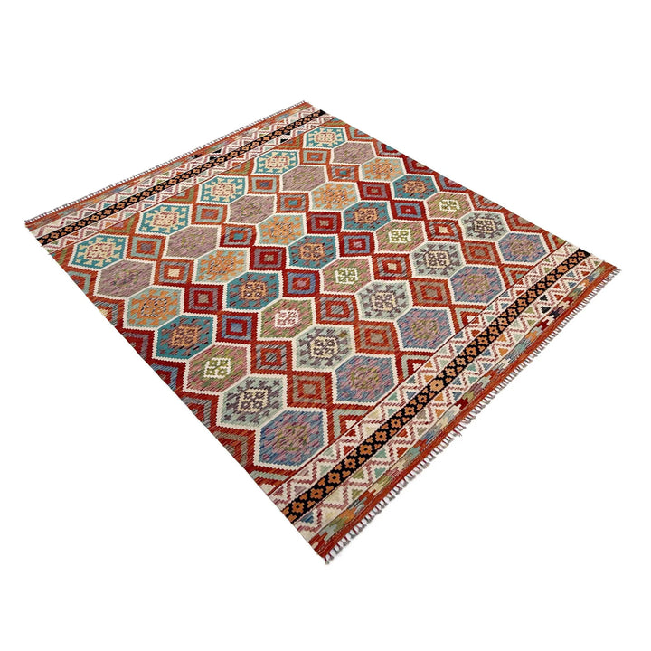 Afghan Vegetable Kilim Rug 8' 5" x 9' 9" Flat-Weave | No. AL36057
