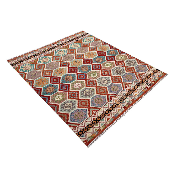Afghan Vegetable Kilim Rug 8' 5" x 9' 9" Flat-Weave | No. AL36057
