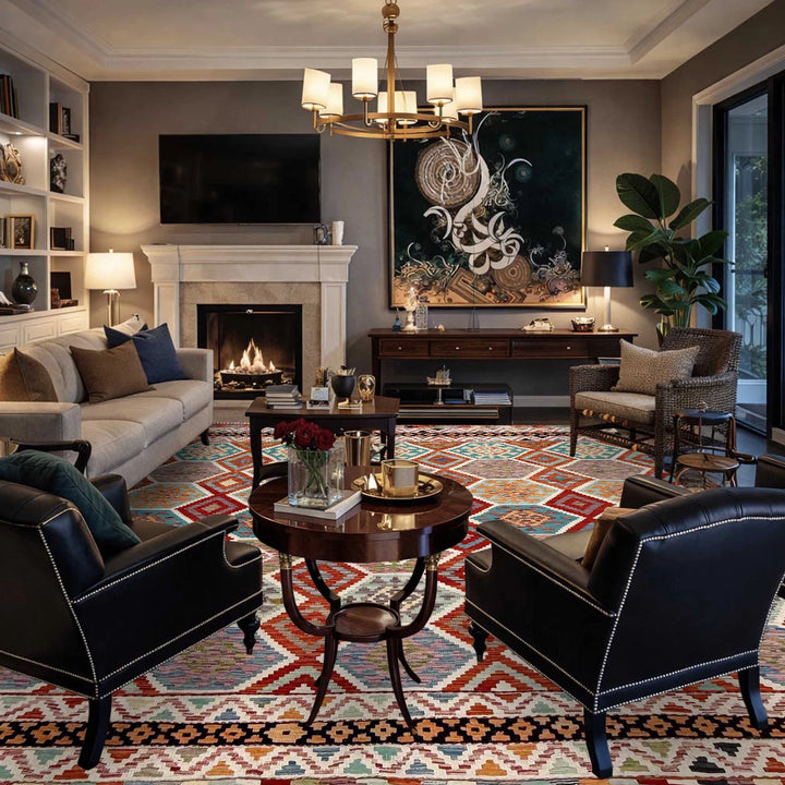 Afghan Vegetable Kilim Rug 8' 5" x 9' 9" Flat-Weave | No. AL36057