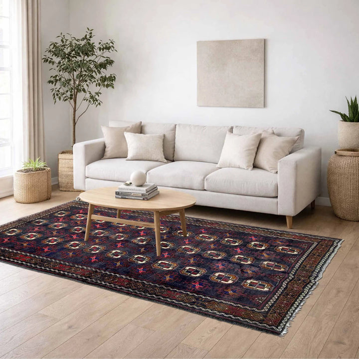 Afghan Baluchi Rug 4' 8" x 8' 11" Hand-Knotted | No. AL36097
