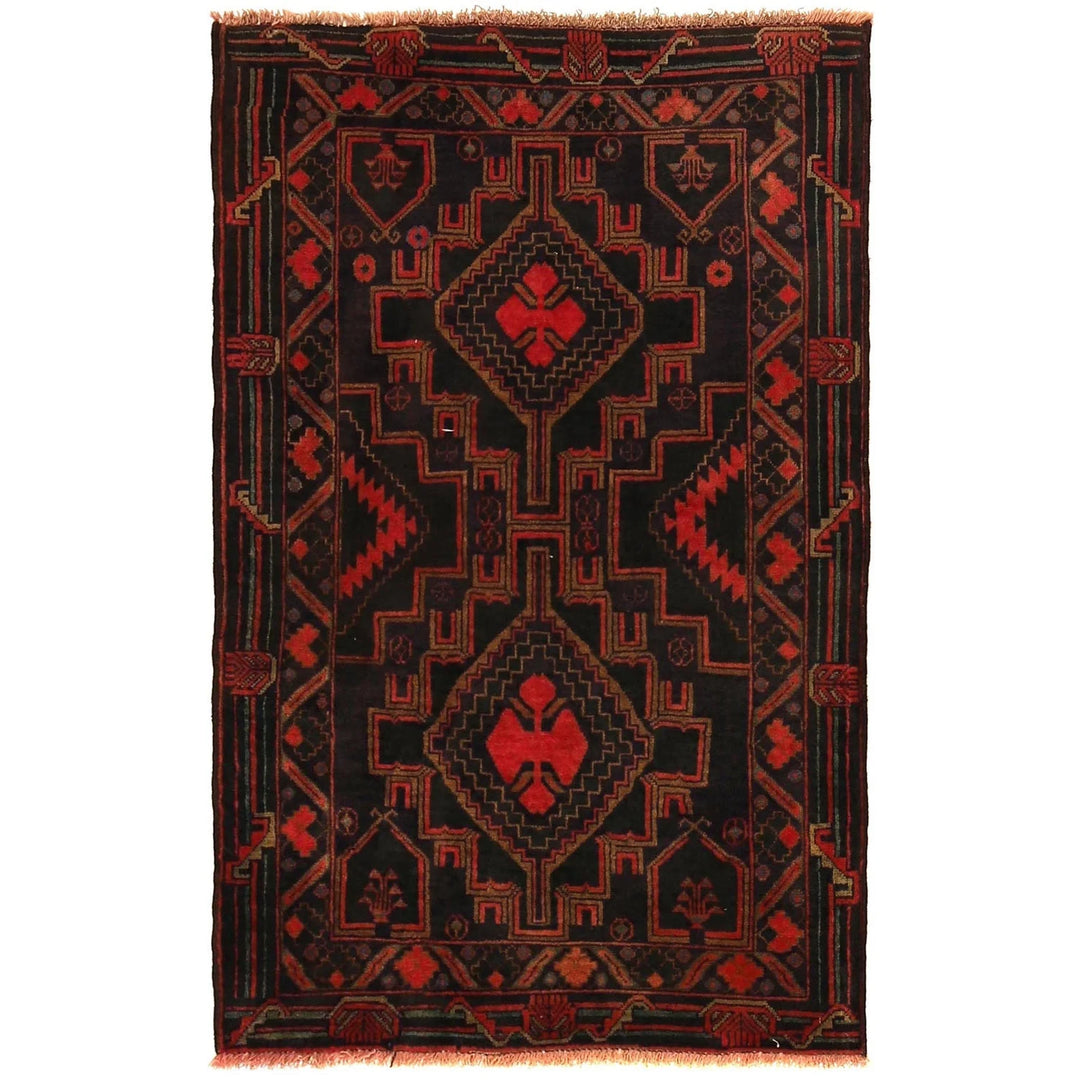 Afghan Baluchi Rug 2' 11" x 4' 10" Hand-Knotted | No. AL36107