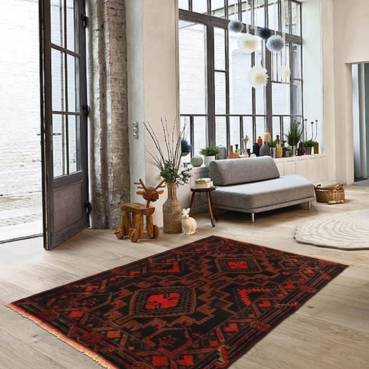 Afghan Baluchi Rug 2' 11" x 4' 10" Hand-Knotted | No. AL36107