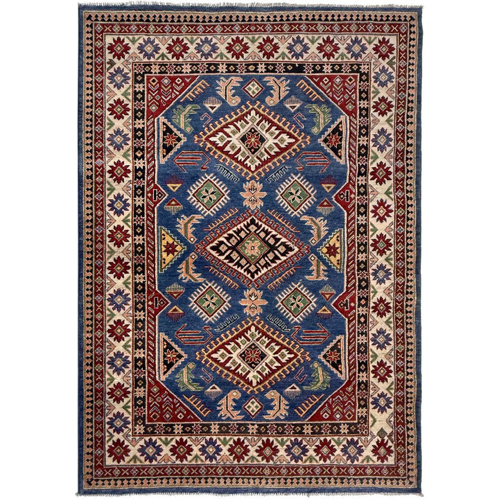 Blue Afghan Kazak Rug 4' 10" x 7' 3" Hand-Knotted | No. AL36111
