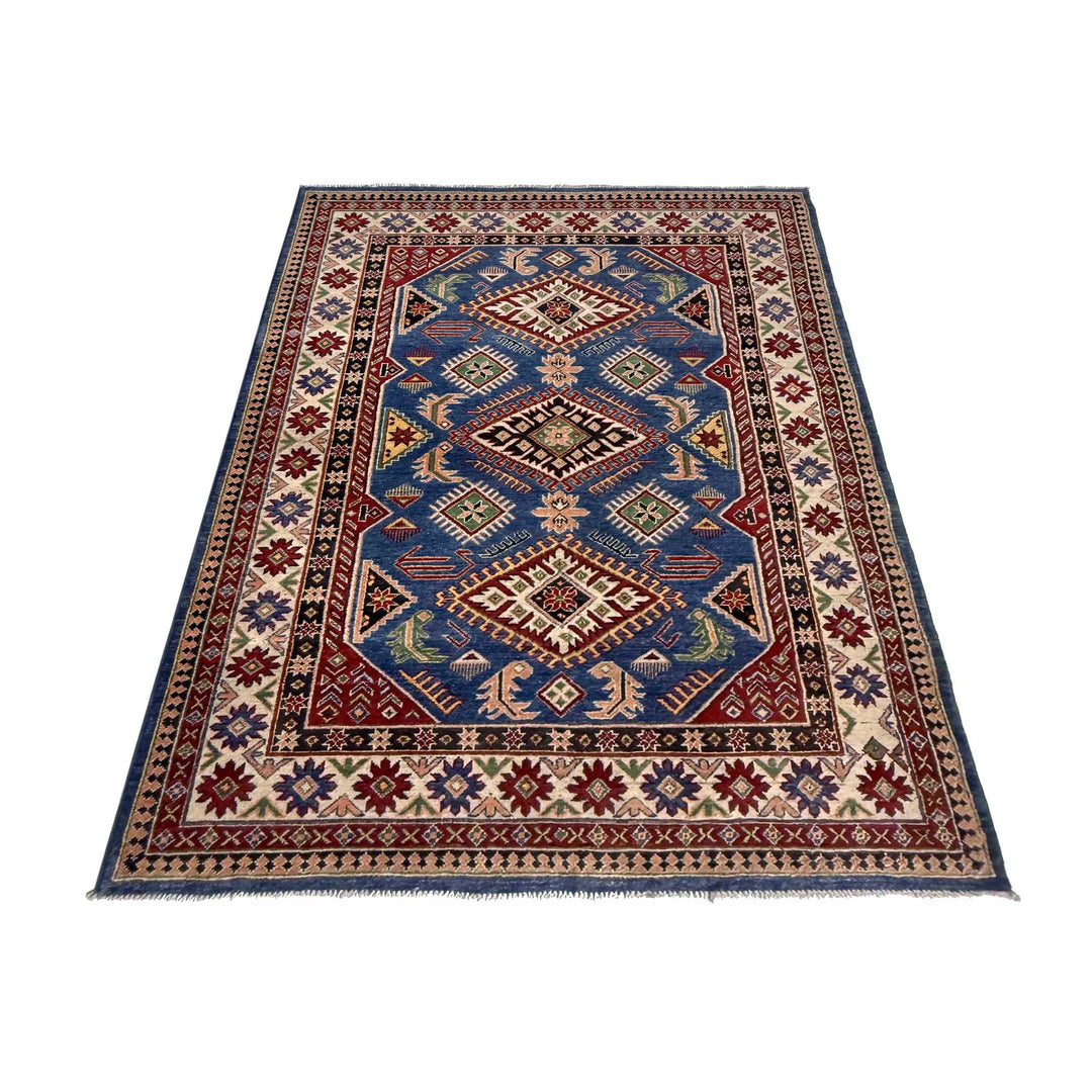 Blue Afghan Kazak Rug 4' 10" x 7' 3" Hand-Knotted | No. AL36111
